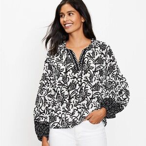 LOFT - Black and White Boho Blouse, Size Small